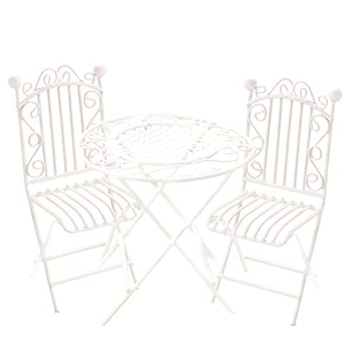 Miniature Bistro Table & Chairs Set Metal 1:12 Scale White Furniture Q27222