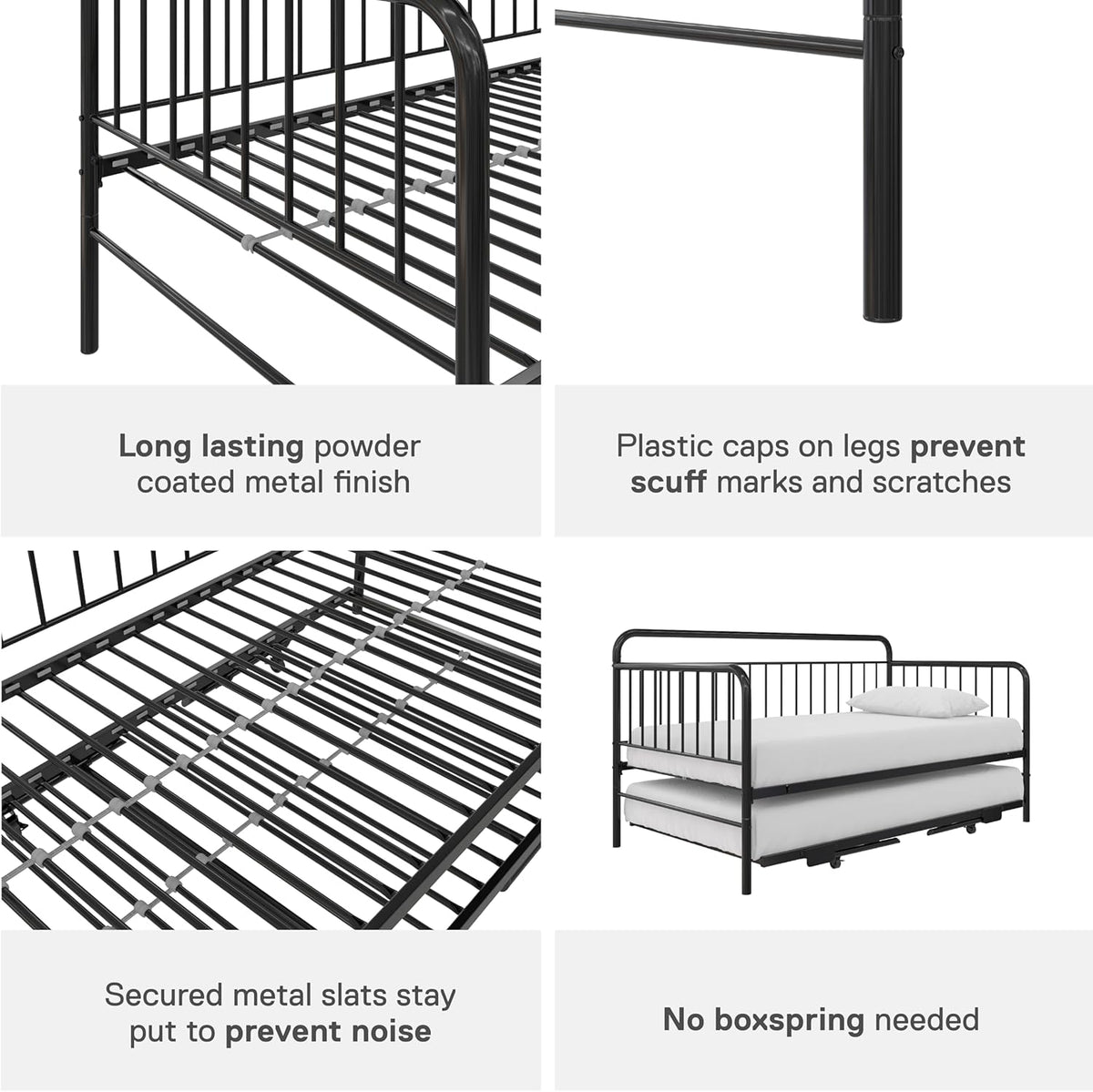 Black Metal Twin Daybed with Pop Up Trundle Bed B2797