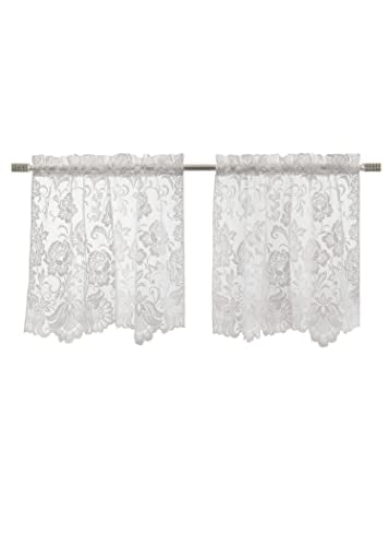 Ivory Embroidered Floral Lace Window Curtain Swag Pair 72" x 32" D561210