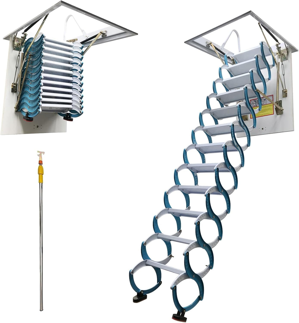 Attic Ladder 12 Steps Pull Down Folding Extension Loft Stair, Carbon Steel, 31.5 x 35.4 Inch, 9.8ft Height S63713