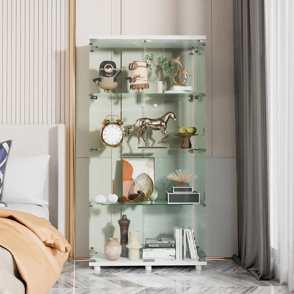 White Two-door Glass Display Cabinet with Locks G540347