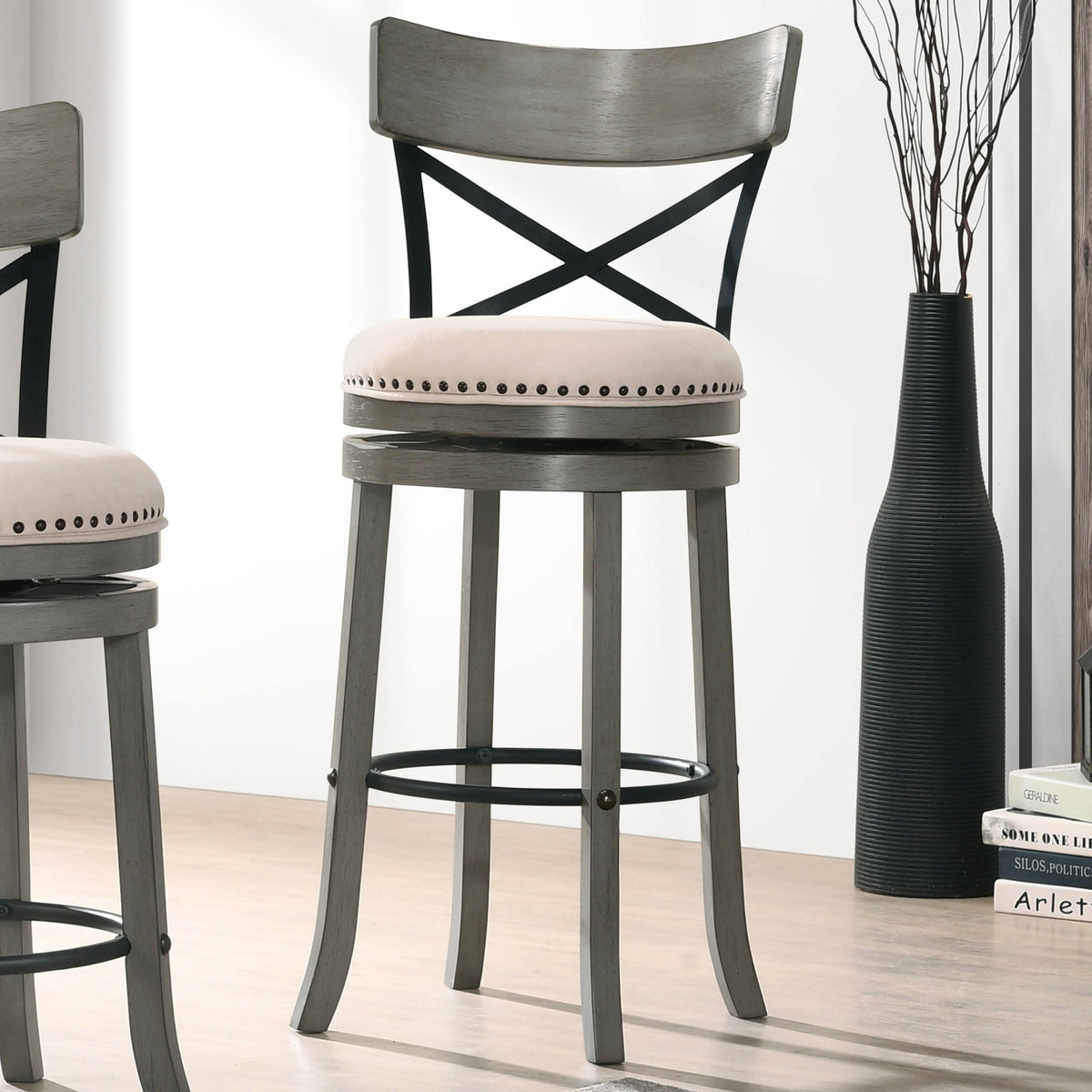 Light Grey Swivel Barstools Set of 2 P4808