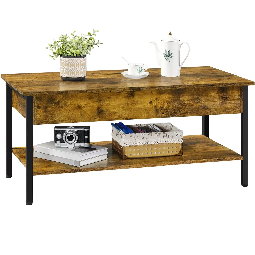 Rustic Brown Wood Lift Top Coffee Table with Hidden Compartment Q335842
