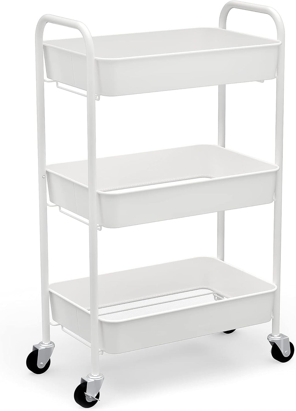 3-Tier Rolling Metal Storage Organizer Cart with Caster Wheels, White I845