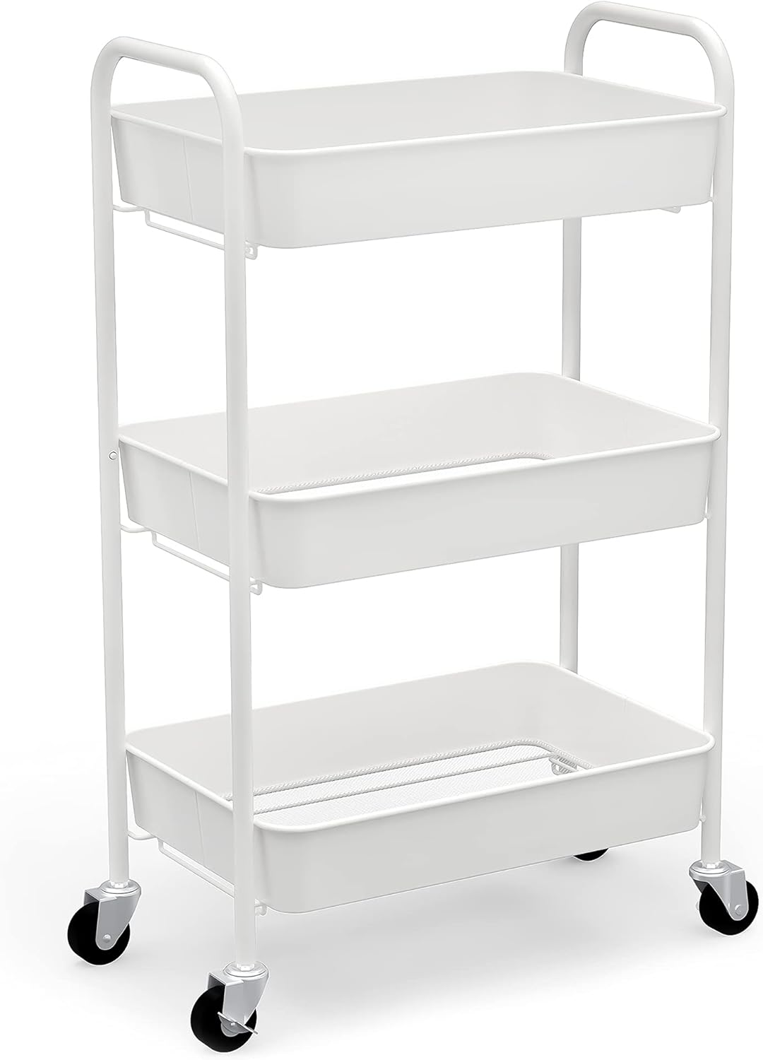 3-Tier Rolling Metal Storage Organizer Cart with Caster Wheels, White I845