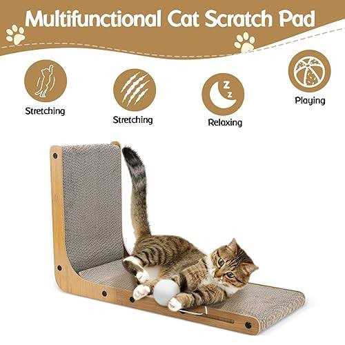 L-Shaped Cat Scratching Pad with Toy Balls D309