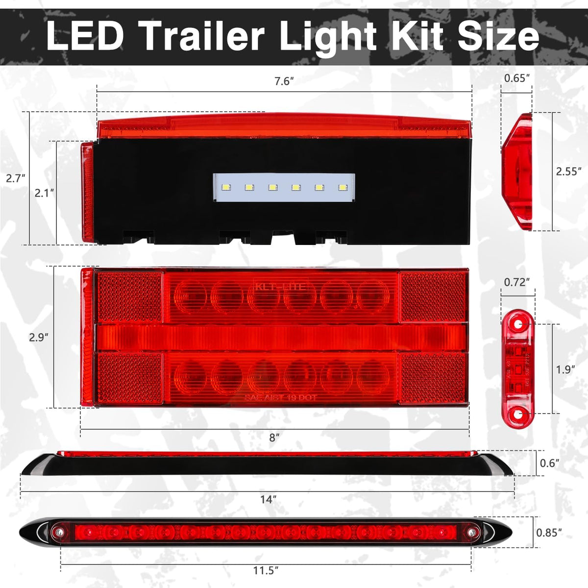 LED Submersible Rectangular Trailer Tail Light Kit U2291