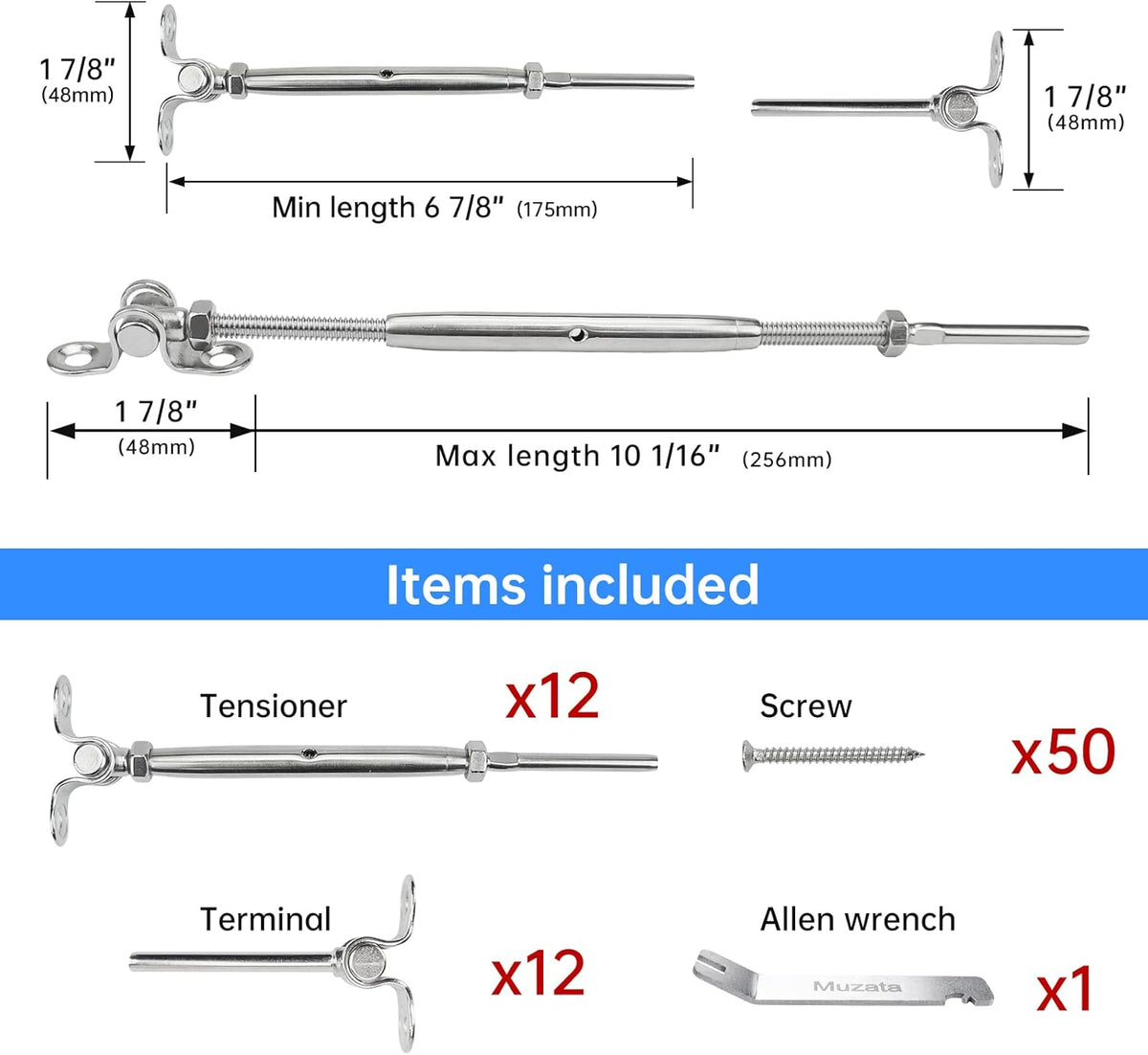 12Set Cable Railing Kit 1/8 T316 Stainless Steel Angle 180° Adjustable P9033