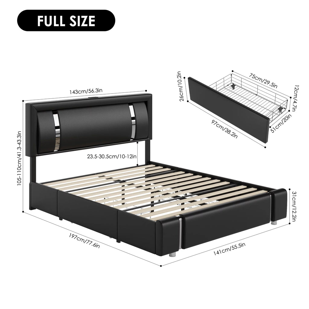 White Queen Size LED Bed Frame with 2 Storage Drawers F24069