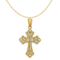 14K Two-Tone Gold Rhodium Plated Diamond Cut Cross Pendant With 14K Yellow Gold Rope Chain 20" C202588
