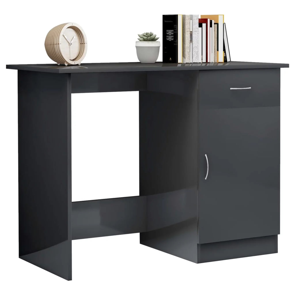High Gloss Gray Engineered Wood Desk W111