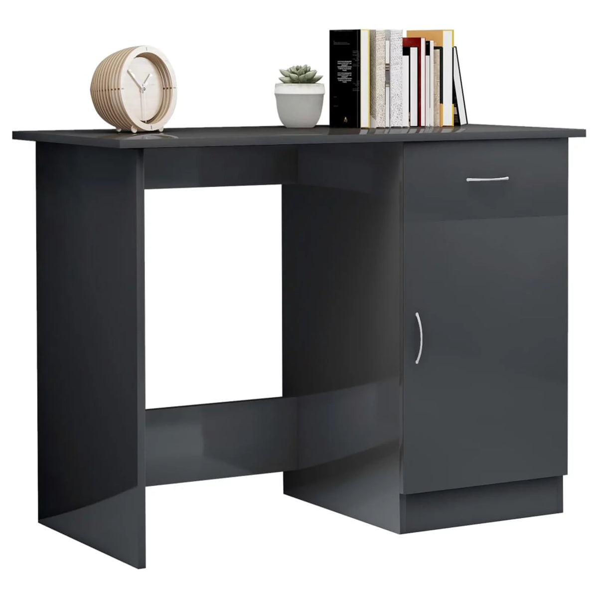 High Gloss Gray Engineered Wood Desk W111