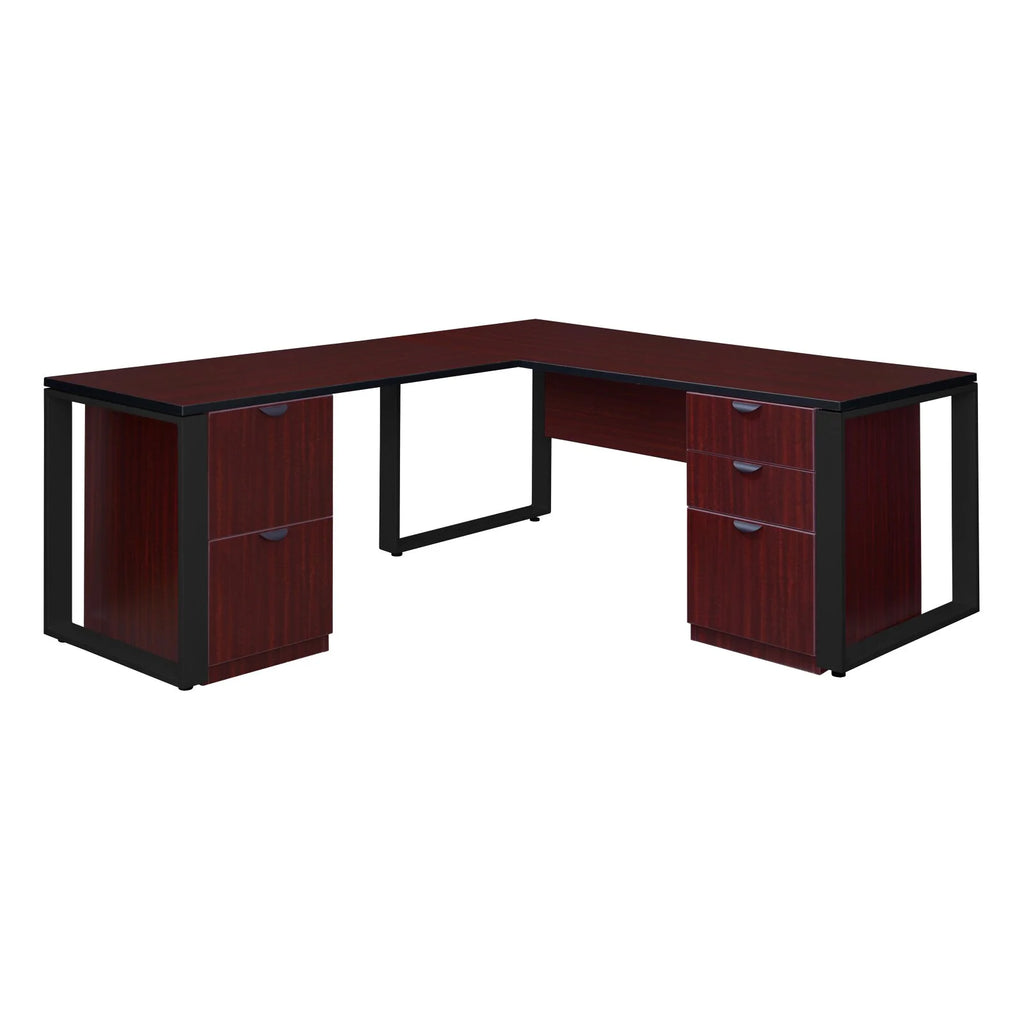 66 x 30 in. Double Laminate Pedestal L-Desk with Return, Cherry & Black I1390