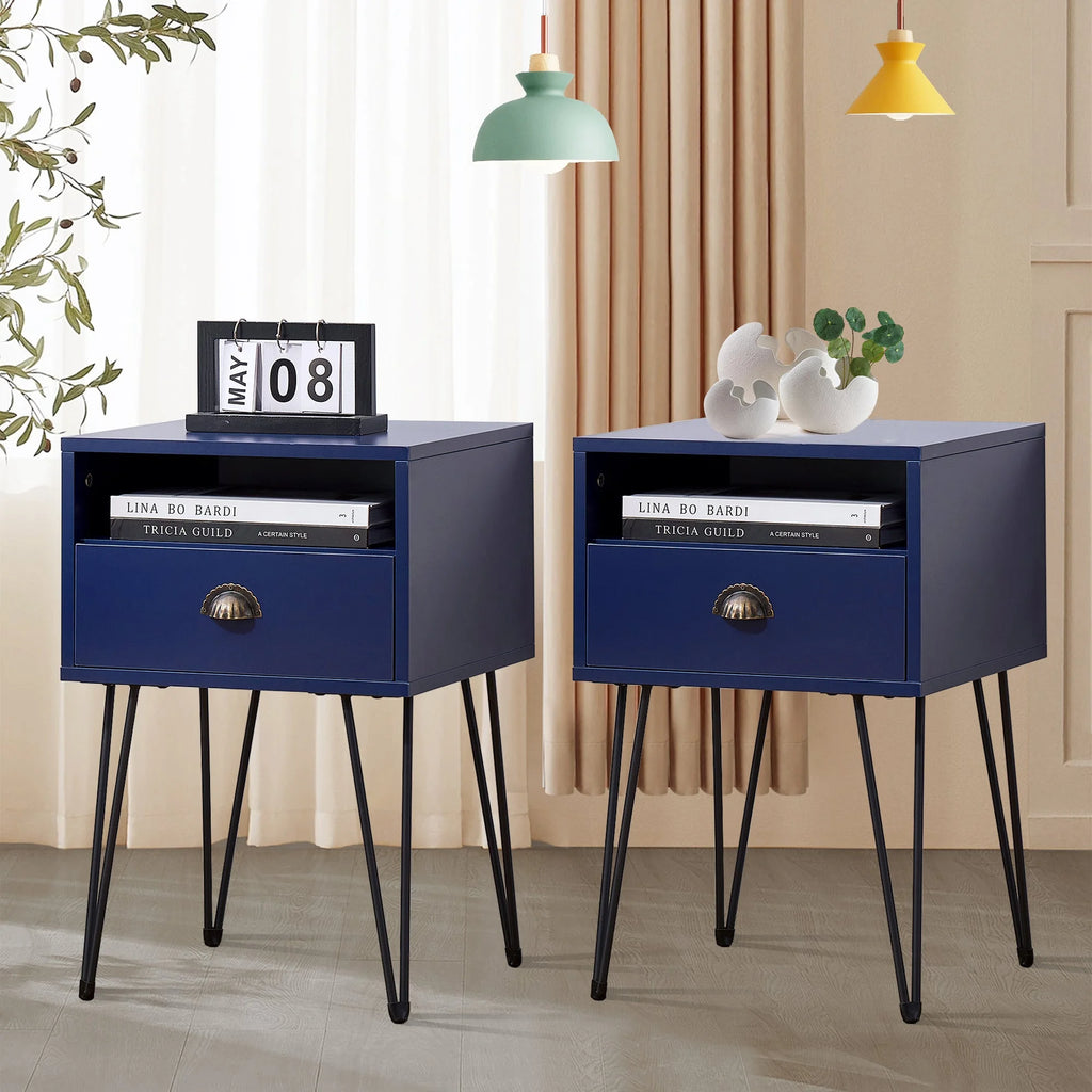 Blue 3-Piece Queen Bedroom Set with Nightstand Set of 2 W369