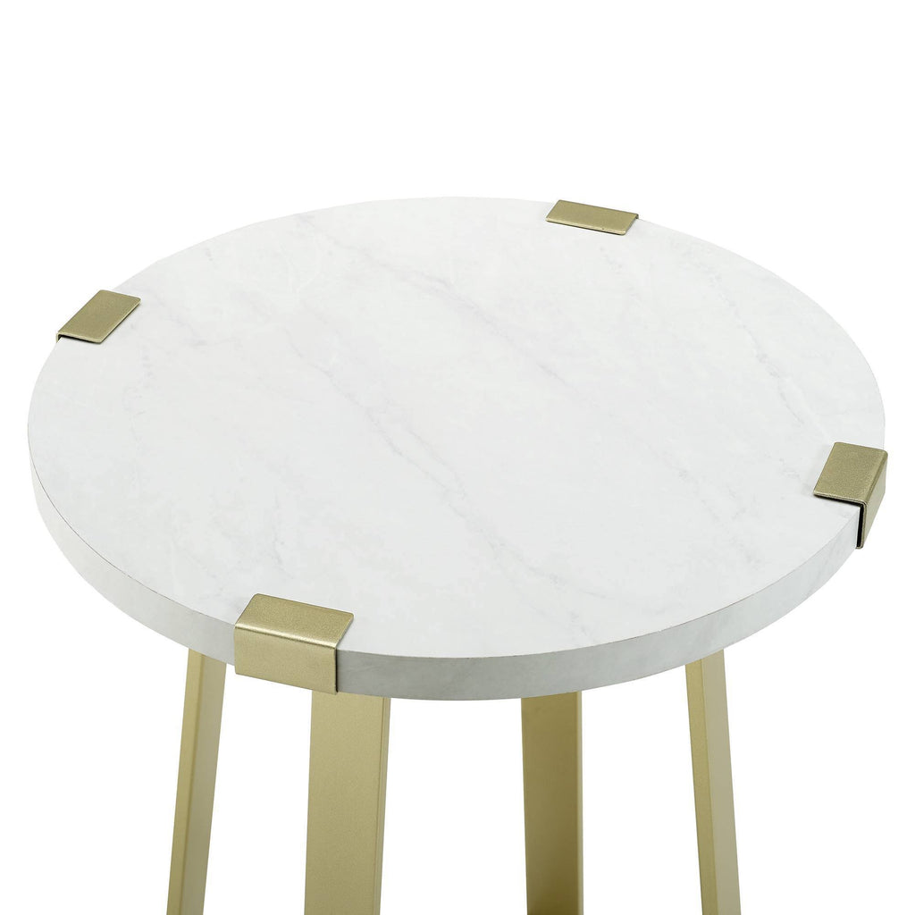 White Faux Marble Round Side Table X2164