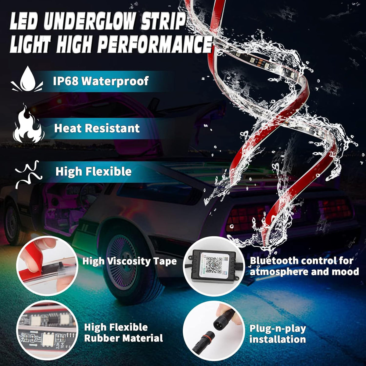 6PCS Dimmable RGB Car Underglow Lights with APP Control B923110