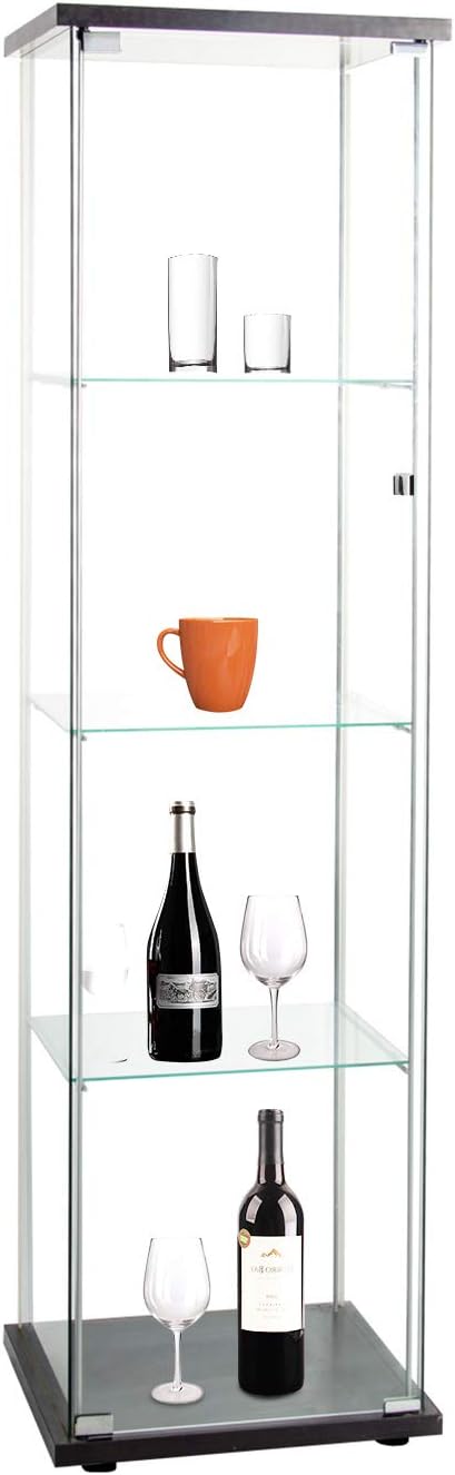 Black Glass Display Cabinet with Glass Doors 4 Shelves J14649