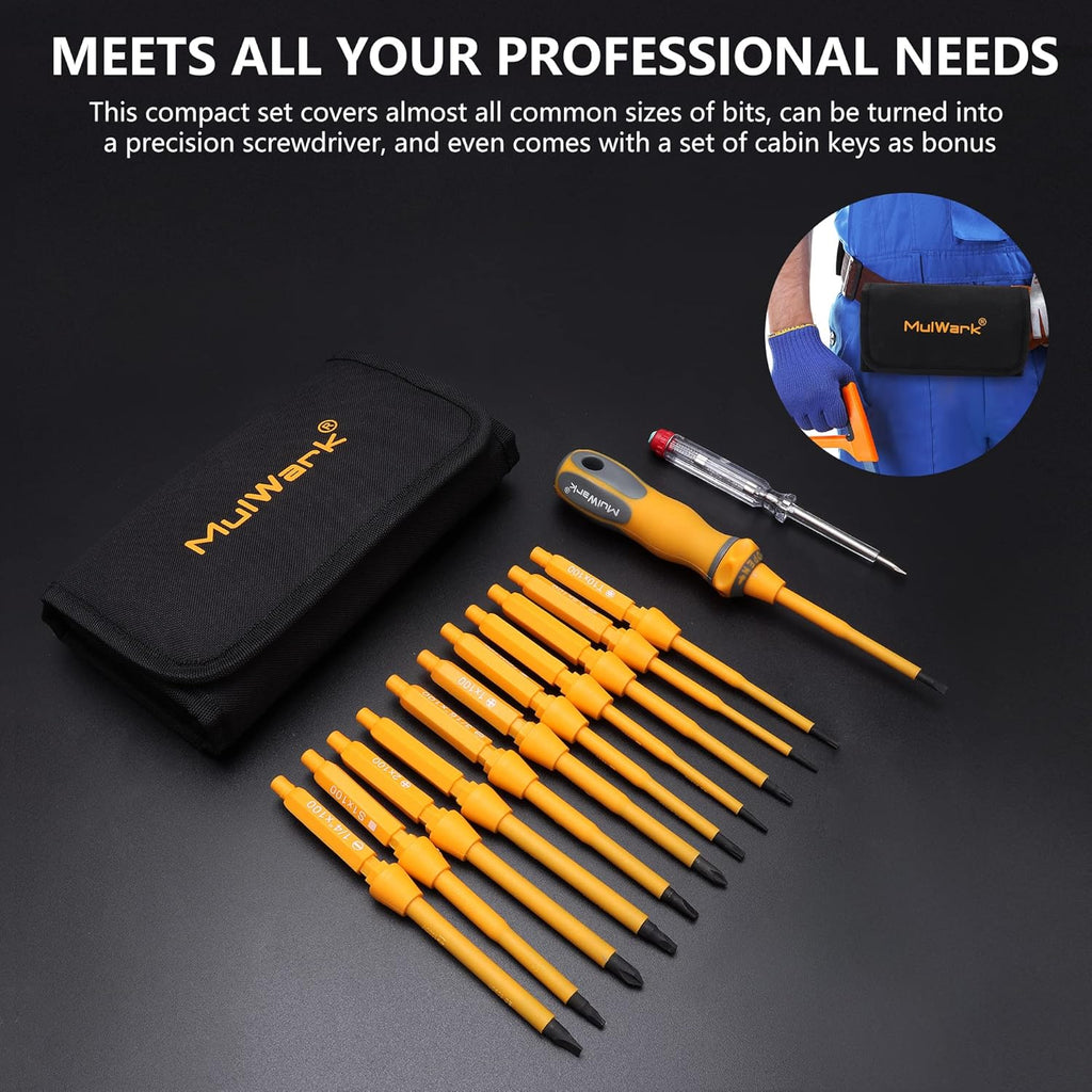 20-in-1 1000V Insulated Screwdriver Set, 12-Pcs Magnetic Phillips Slotted Square Torx Screwdriver, 4-Pcs Cabinet Utility Key & Tool Bag Q875171
