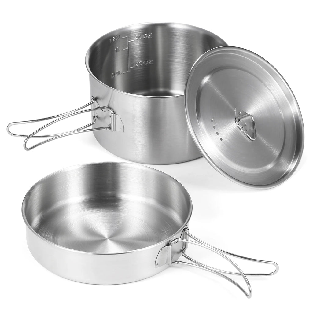 2pcs Stainless Steel Camping Cookware Set with Mesh Carry Bag B2993
