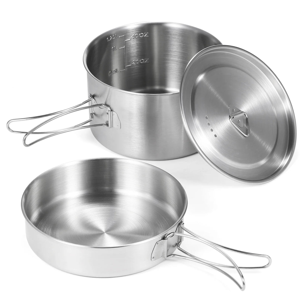 2pcs Stainless Steel Camping Cookware Set with Mesh Carry Bag B2993