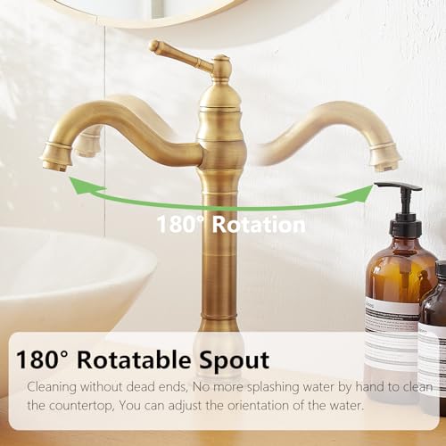 Antique Brass Vessel Sink Faucet Single Hole with Pop Up Drain L781908