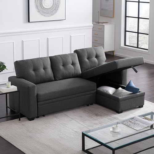 L Shaped Convertible Sleeper Sectional Sofa with Storage Chaise and Pull-Out Bed Y652