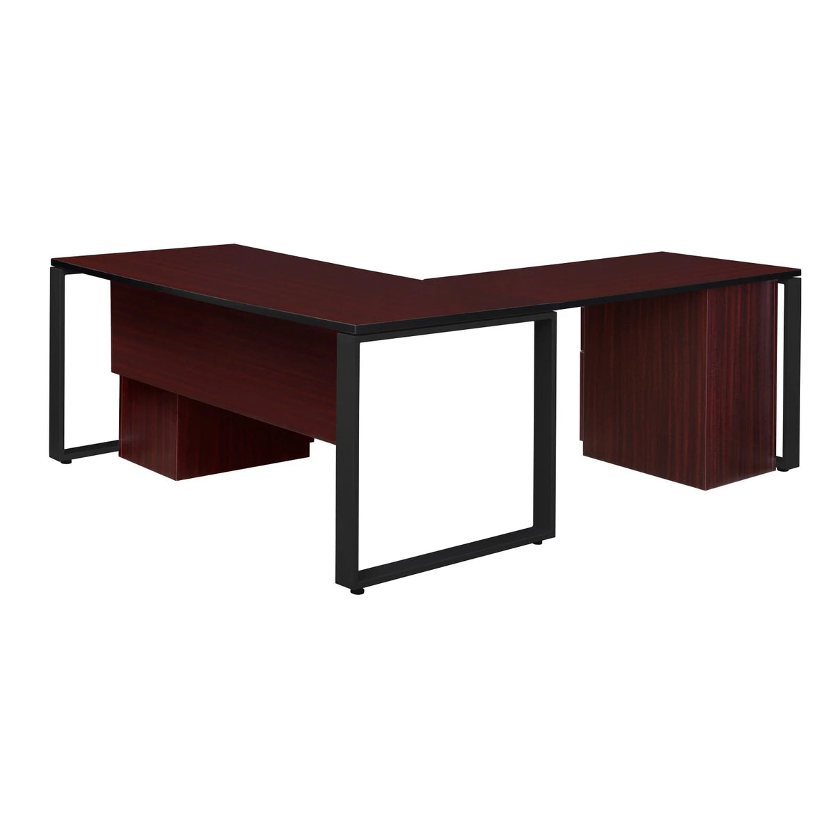 66 x 30 in. Double Laminate Pedestal L-Desk with Return, Cherry & Black I1390