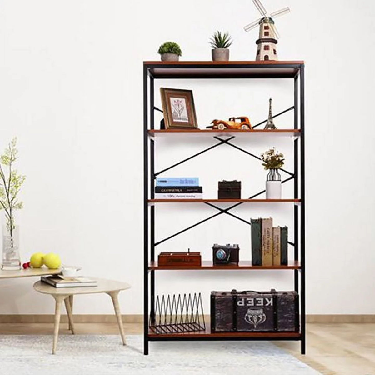 5-Tier Wood and Metal Bookshelf J3919