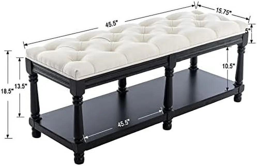 Beige Fabric Upholstered Bench with Ring Pull Q7447