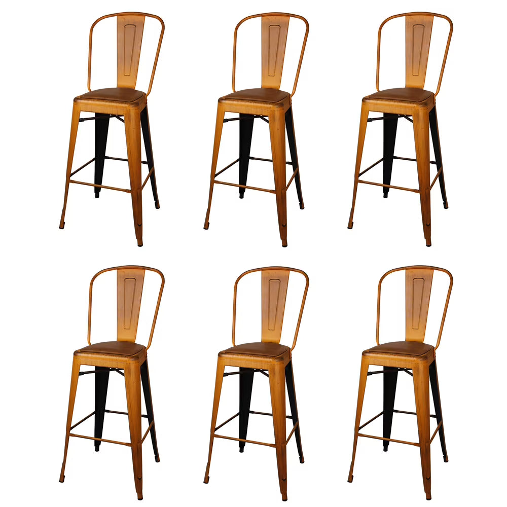 30 inch High Back Bar Stools Set of 6 Vegan Leather Seat W547
