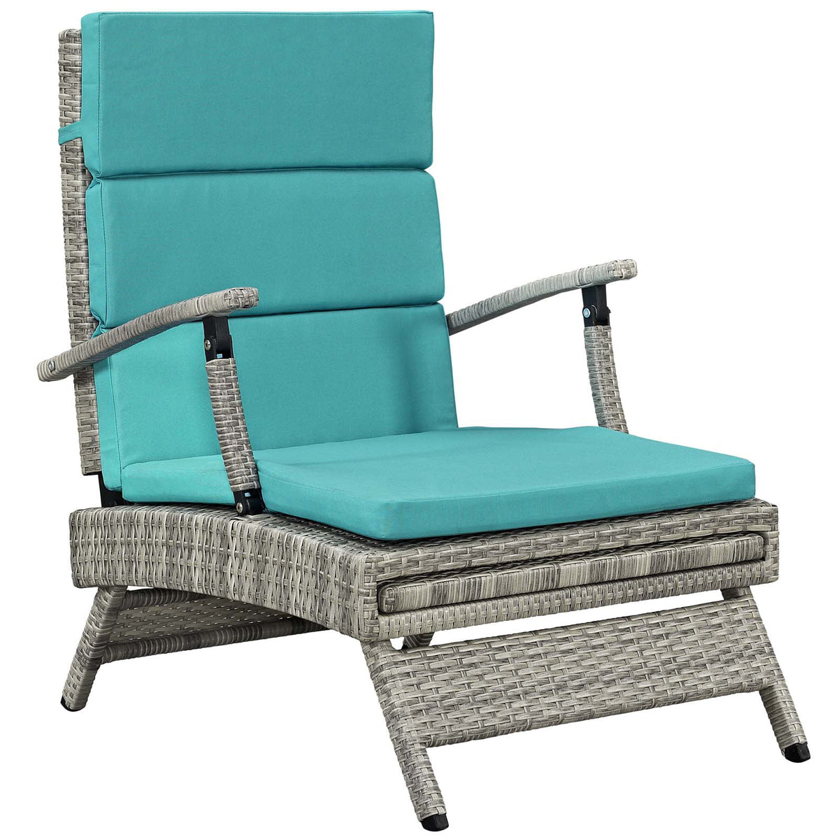 Light Gray Turquoise Wicker Rattan Outdoor Lounge Chair L58232