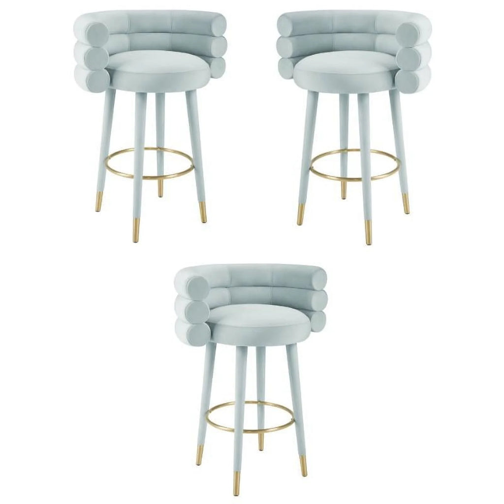 Velvet Bar Stool in Sea Foam Green & Gold Set of 3 V665565