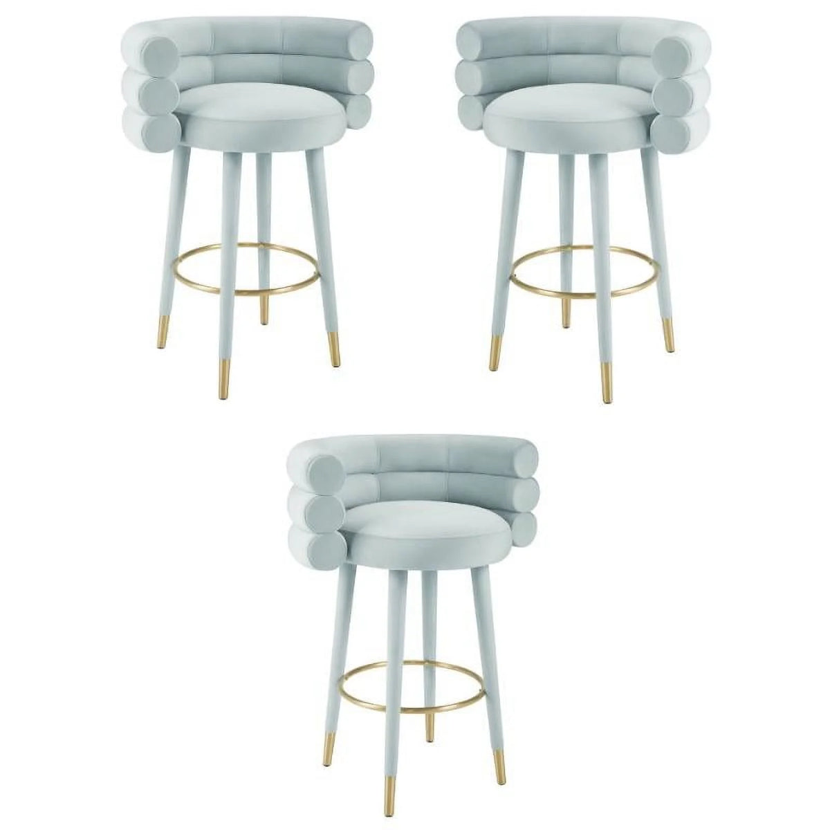 Velvet Bar Stool in Sea Foam Green & Gold Set of 3 V665565