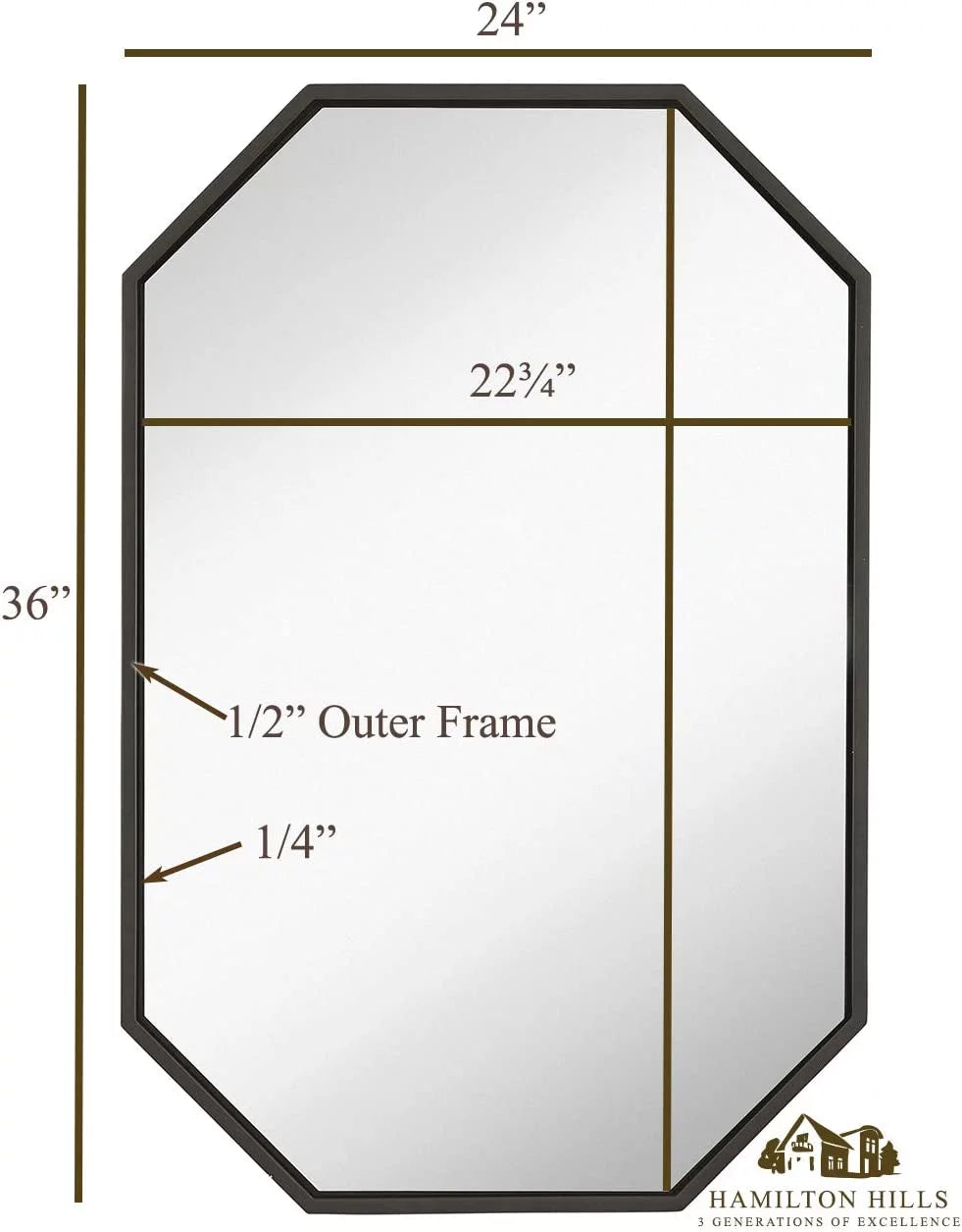 Black Octagon Wall Mirror 24" X 36" Q3035