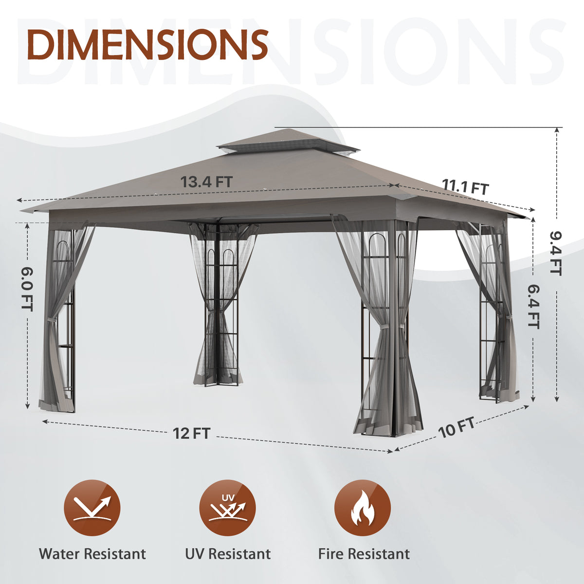 13x11 Patio Gazebo with Mosquito Netting, Two-Tier Canopy Tent B876948