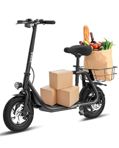 Electric Scooter with Seat, 800W Peak Motor, Foldable E-Scooter with Carry Basket P391