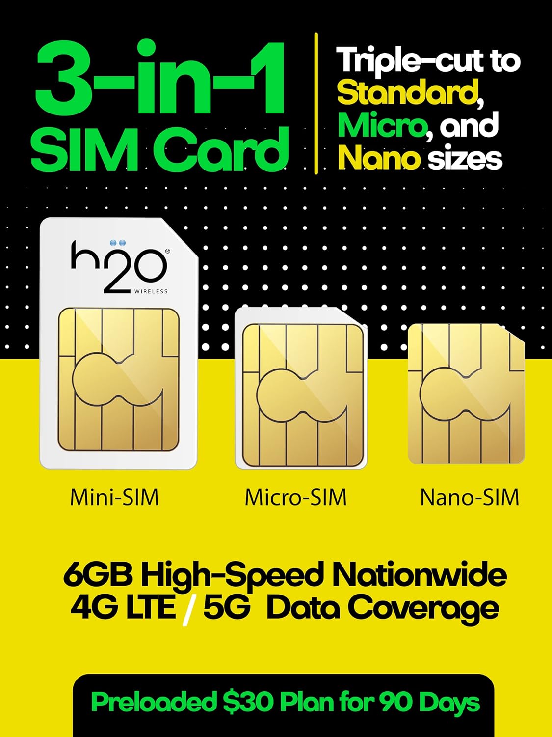 SIM Card with Unlimited Data & International Talk & Text and 6GB High-Speed 4G LTE/5G Data Coverage (90-Day Plan) N534639