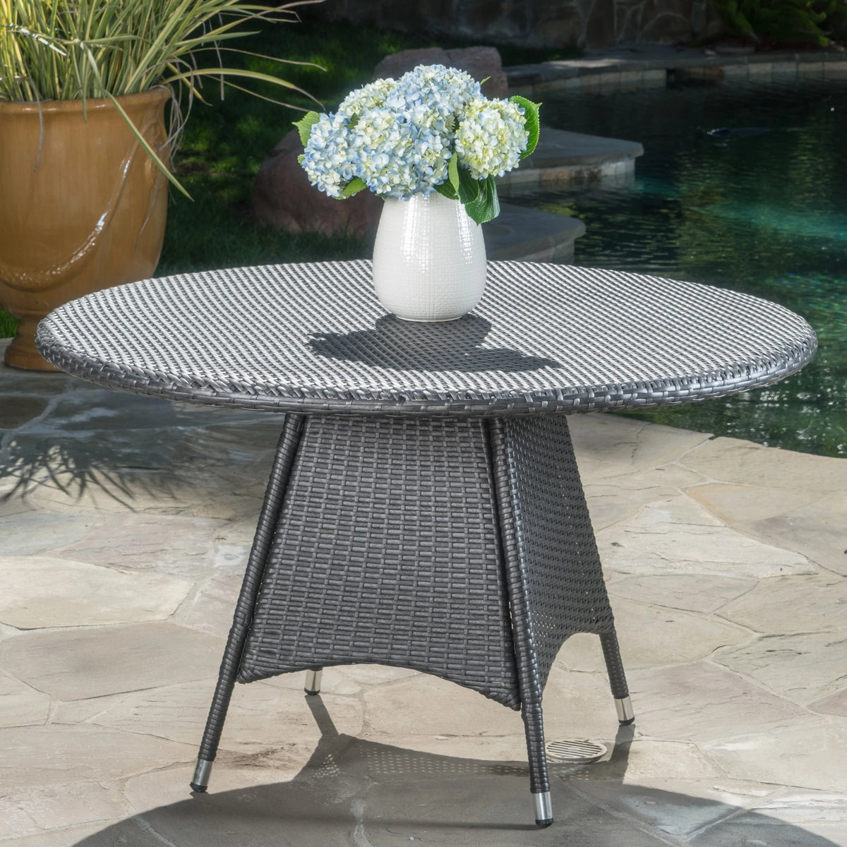 Grey Wicker Round Dining Table P8494