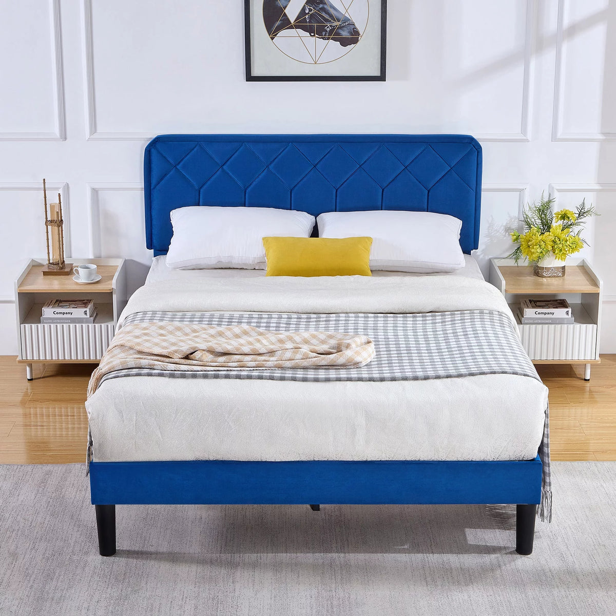 Blue 3-Piece Queen Bedroom Set with Nightstand Set of 2 W369