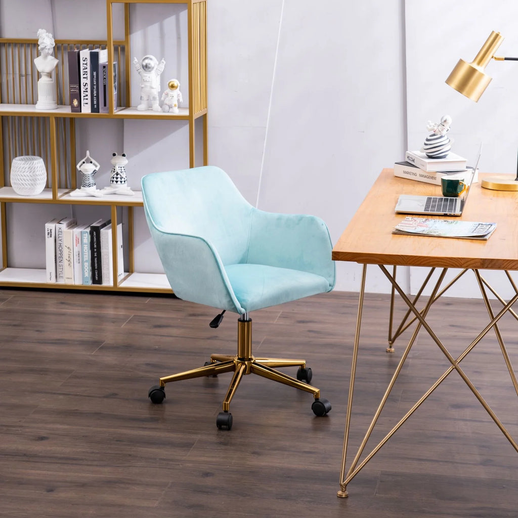 Aqua Light Blue Velvet Adjustable Height Office Chair O41275