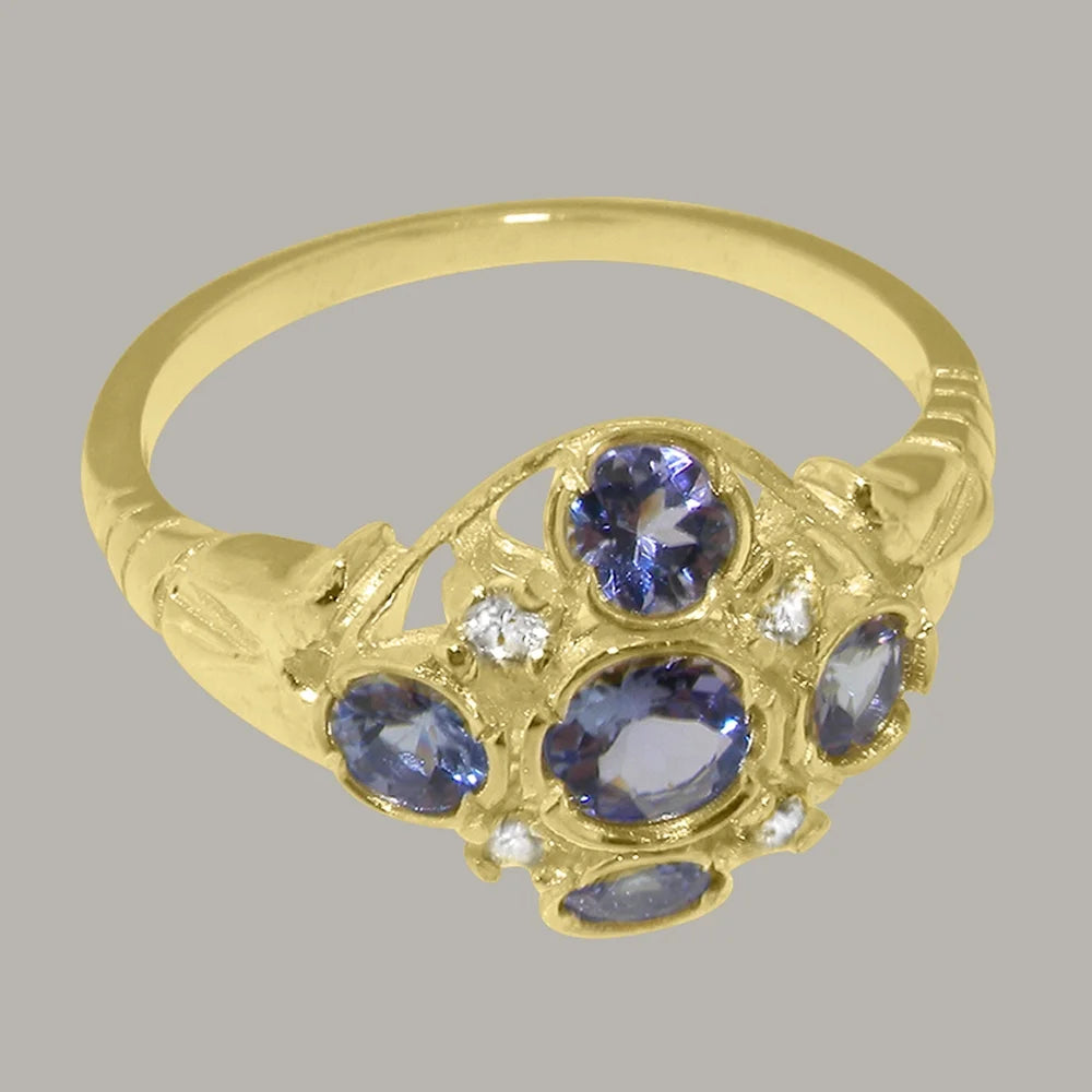 9k Yellow Gold Tanzanite Diamond Statement Ring S69015