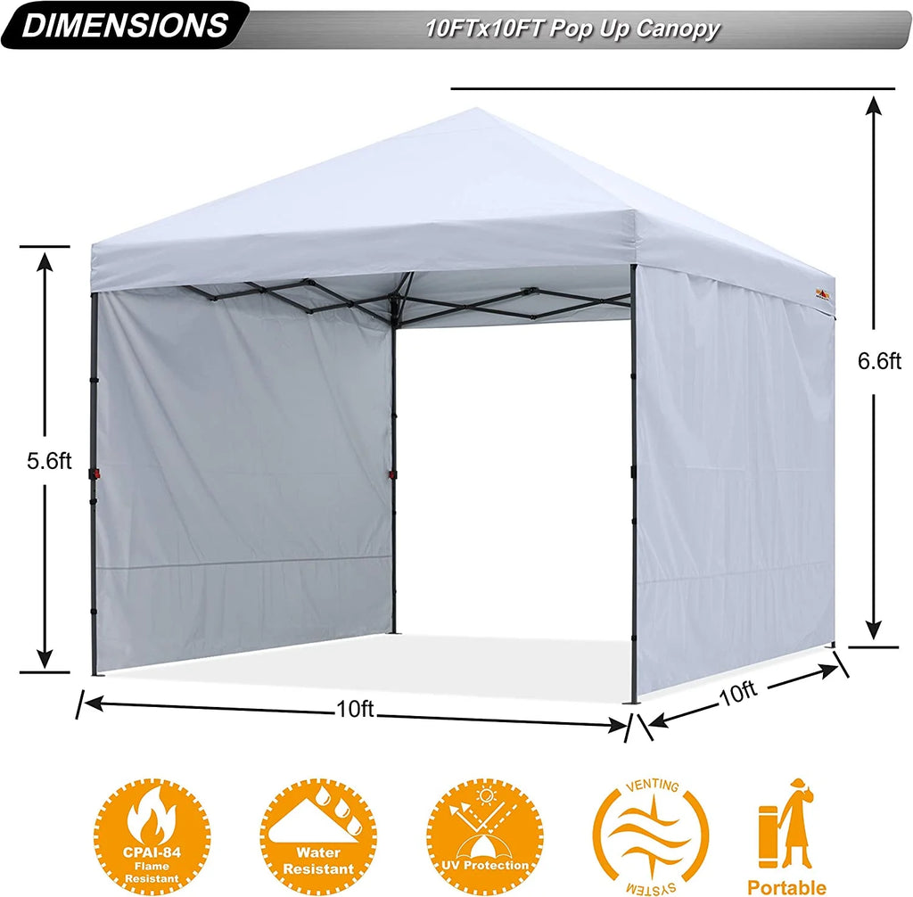 10ft x 10ft Pop up Canopy Tent with 2 Side Walls, White N751650