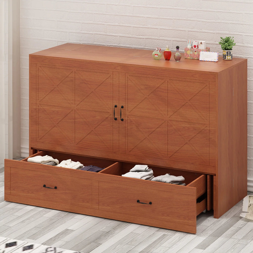 Queen Murphy Bed Cabinet with Charging Station and Memory Foam Mattress X542