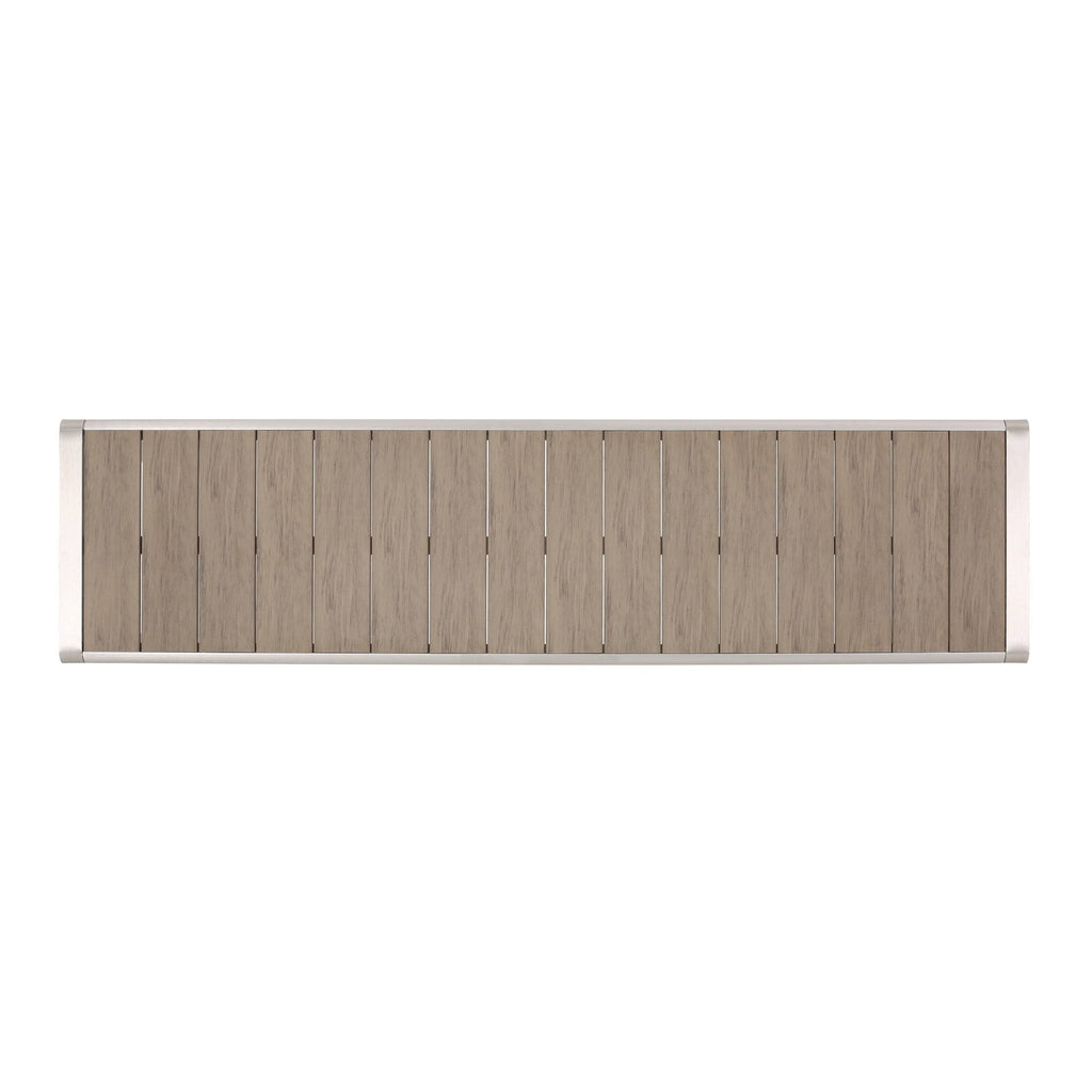 Gray Aluminum Dining Bench with Faux Wood Seat Q991