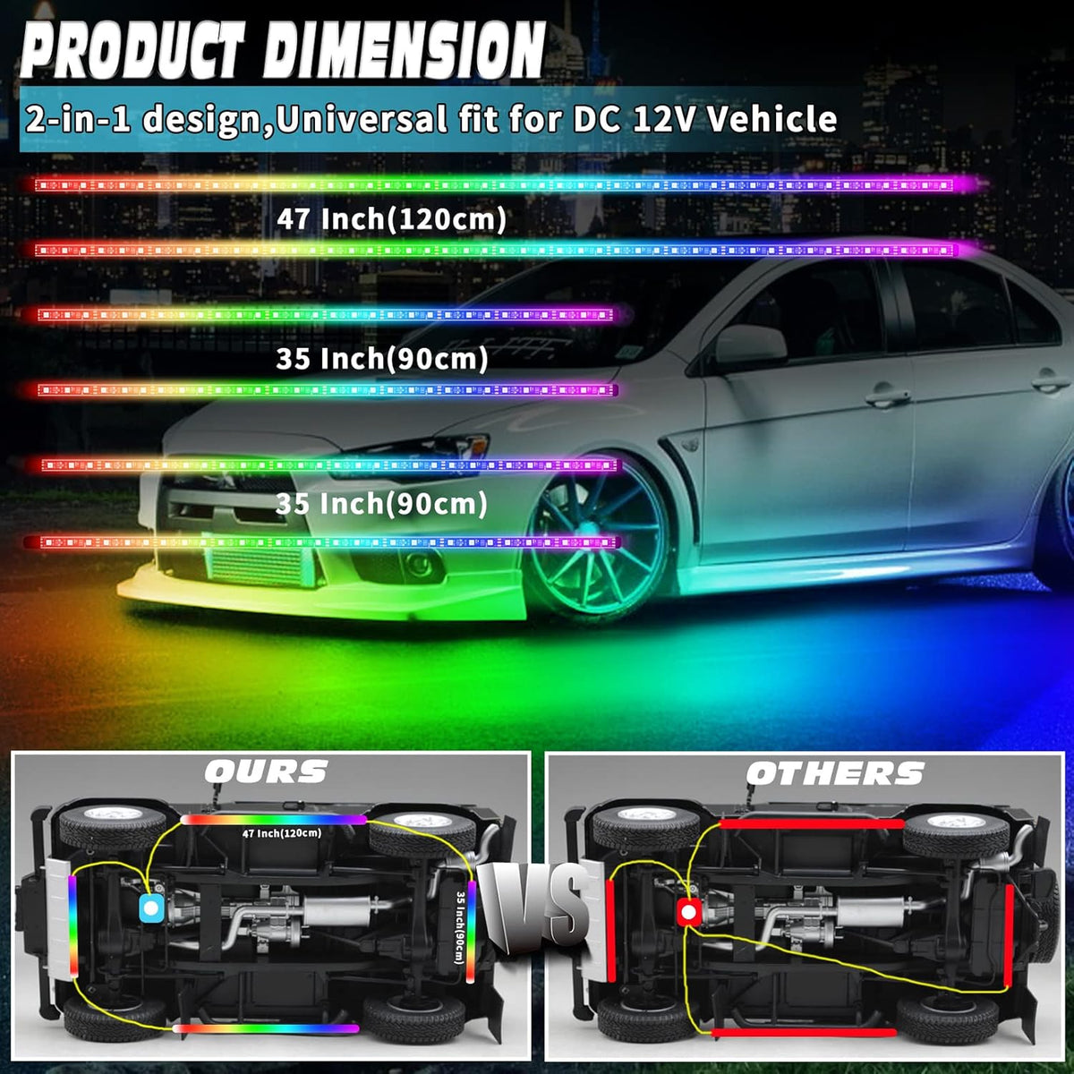 6PCS Dimmable RGB Car Underglow Lights with APP Control B923110