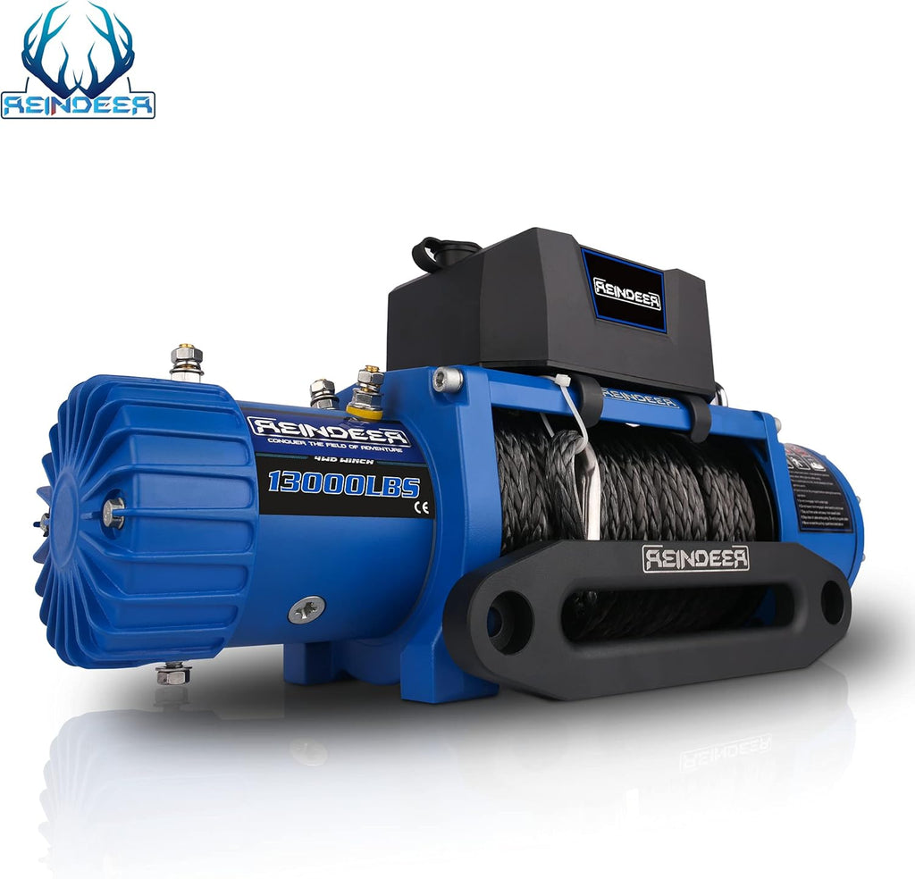 12V 13000 lb Electric Winch Synthetic Rope with Hawse Fairlead Waterproof IP67 D866562