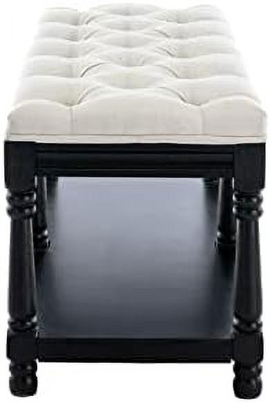 Beige Fabric Upholstered Bench with Ring Pull Q7447