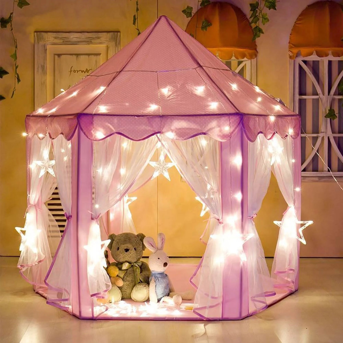 Pink Castle Play Tent with Led Lights H87397
