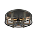 3-Light Flush Mount in Weathered Oak and Aged Brass with Matte Black Metal R196