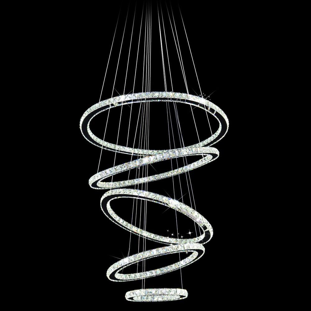 Crystal LED Pendant Chandelier with Stainless Steel Cable 5 Rings F138